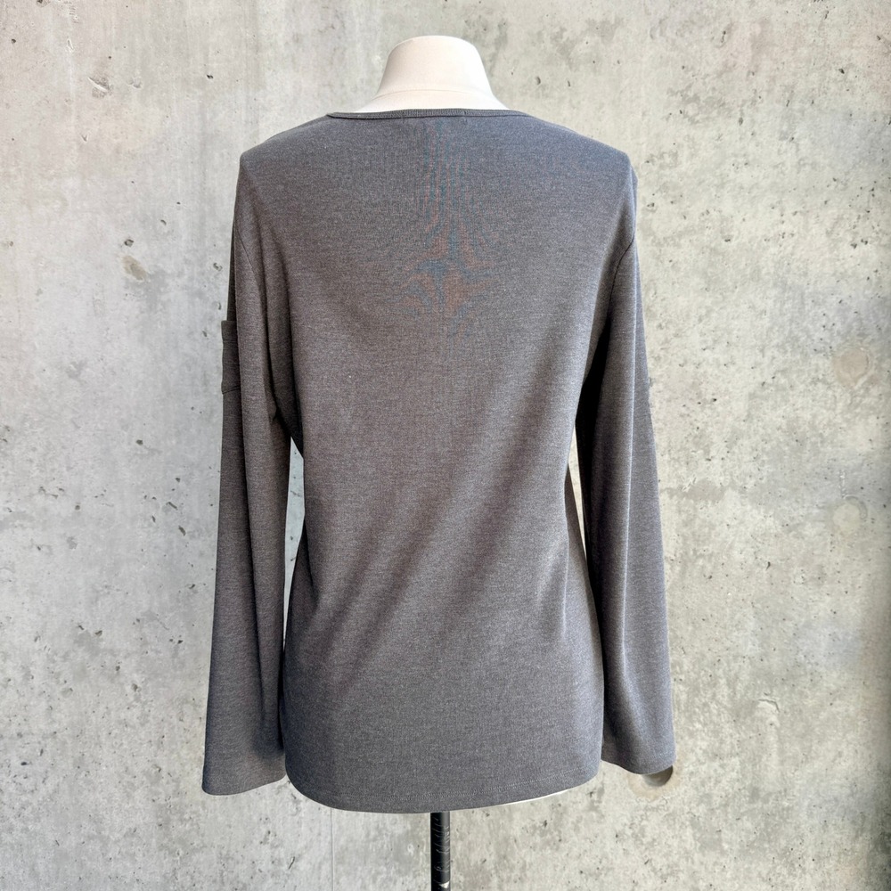 Vintage Women's Lauren Ralph Lauren XL Gray Long Sleeve Arm Cargo Pocket Tee - Picture 5 of 12